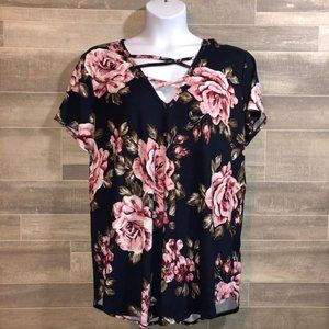 EUC Navy/Flower Polyester/Spandex Top- 3X